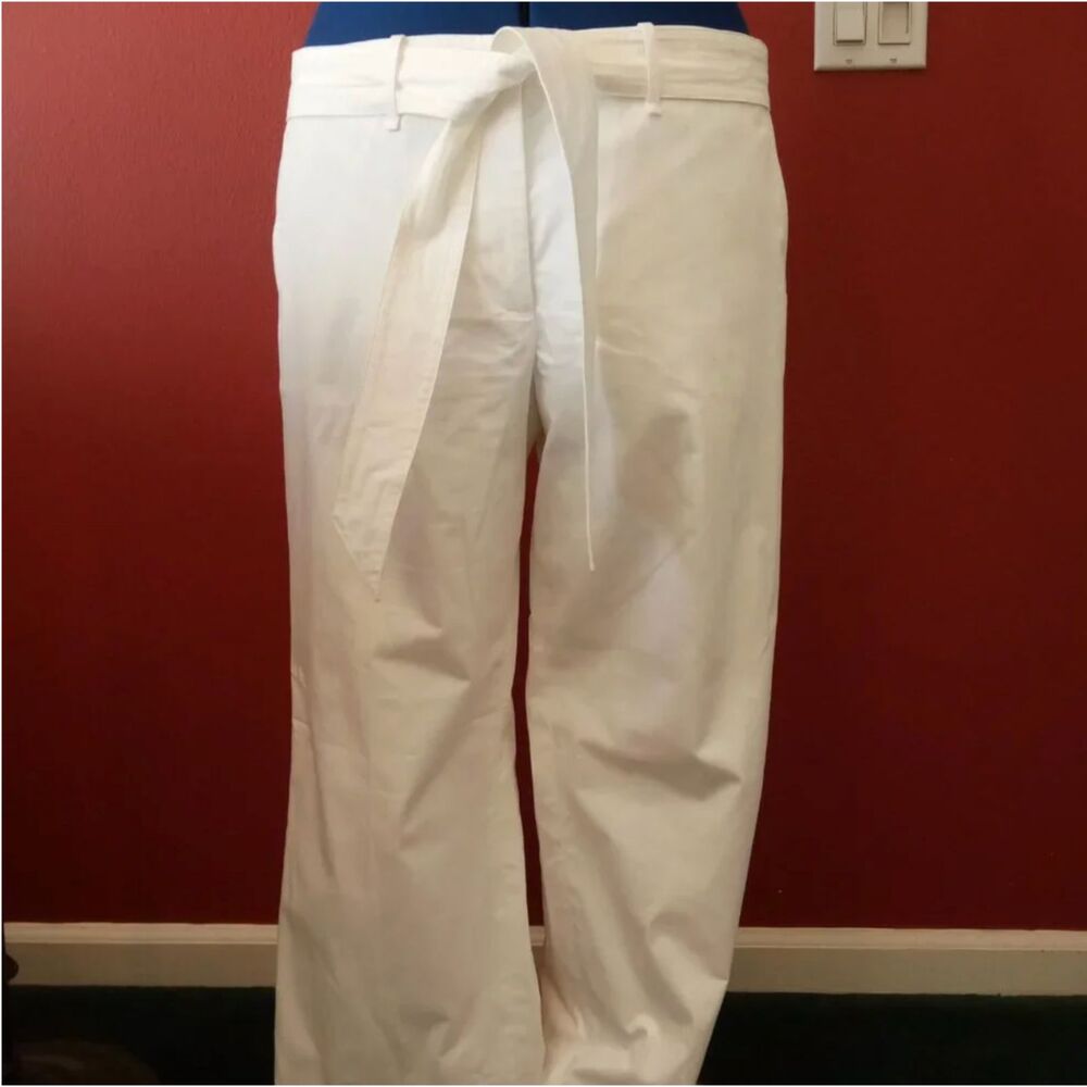 Faconnable White Straight Leg Lined Trousers w/ Tie Belt NWT ($150) Size 16